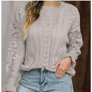 Women's Lace Knit Sweater - Gray